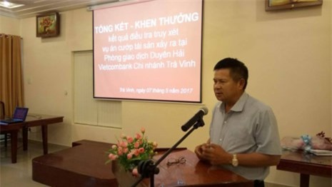 Đang họp báo công bố kết quả điều tra vụ cướp ngân hàng ở Trà Vinh