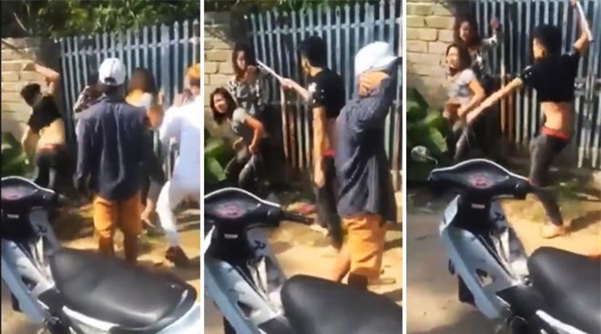 Nhóm thanh niên dùng gậy hành hung 2 cô gái dã man ở Chương Mỹ