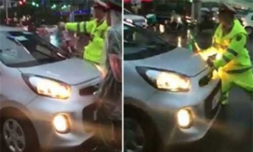 Tài xế liều lĩnh cản trở đoàn xe ưu tiên, húc CSGT Hà Nội