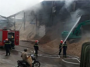 Hơn 10 giờ chiến đấu với ngọn lửa tại kho chứa bột sắn ở Đồng Nai