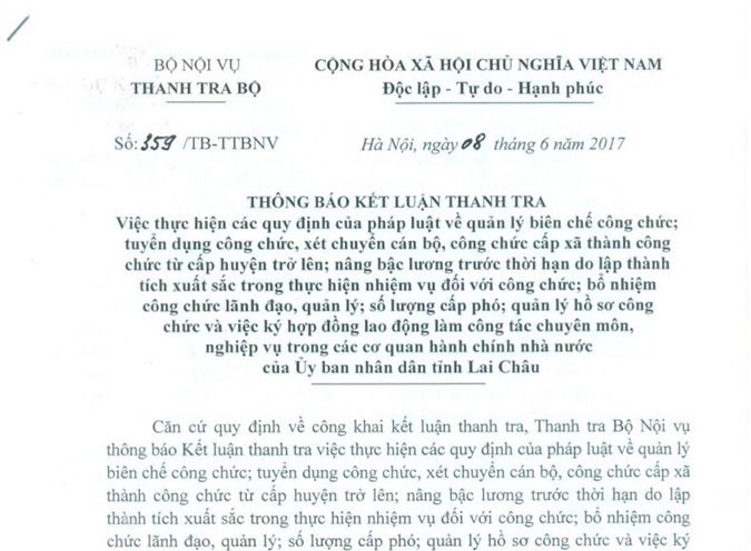 Bộ Nội vụ đề nghị Lai Châu thu hồi 28 quyết định bổ nhiệm cán bộ sai