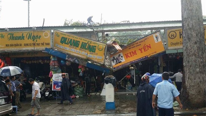 Mưa dông kèm theo gió mạnh, cành cây lớn đè sập 2 nhà dân