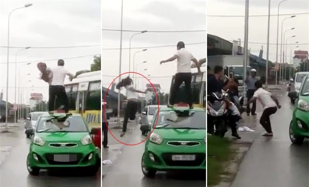 Cô gái nhảy nhót trên nóc ôtô bị tài xế đánh ngã xuống đường
