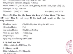 Petrolimex chốt quyền nhận cổ tức bằng tiền tỷ lệ 32,24%