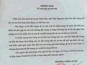 Trưởng công an xã ra thông báo "bắt cóc trẻ em" gây hoang mang dư luận