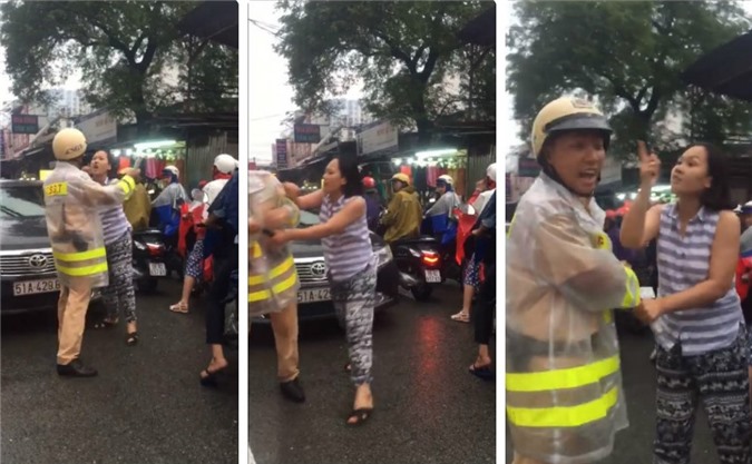 Nữ tài xế ôtô chửi bới, túm cổ áo cảnh sát giao thông