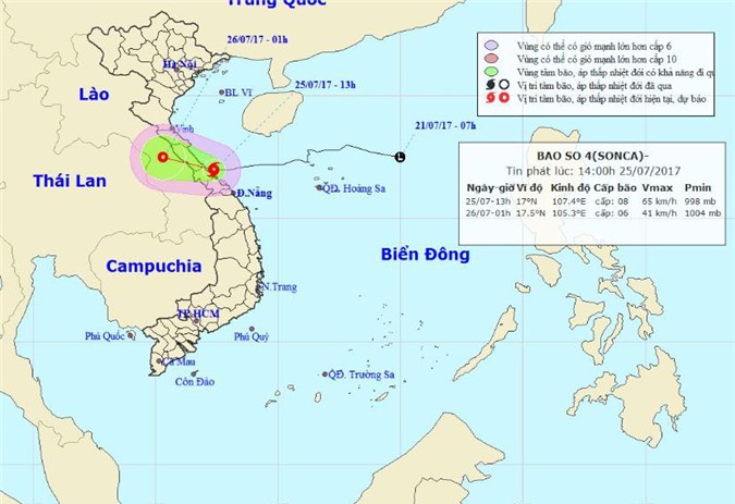 Bão số 4 đang giật cấp 10 trên biển Hà Tĩnh - Quảng Trị 