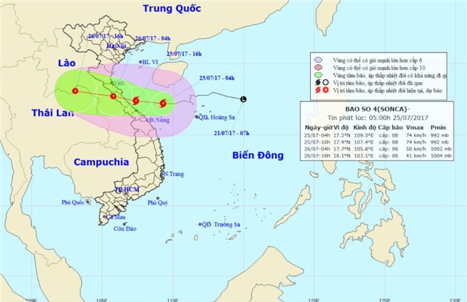 Chiều tối nay, bão số 4 gây gió giật cấp 9 trên biển Hà Tĩnh - Quảng Trị