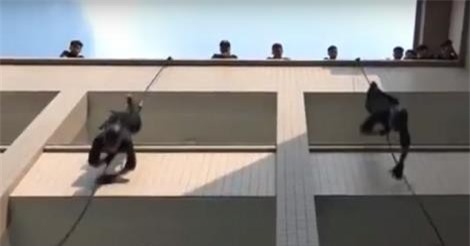 Tân binh đặc nhiệm luyện đu dây, leo tường chống khủng bố