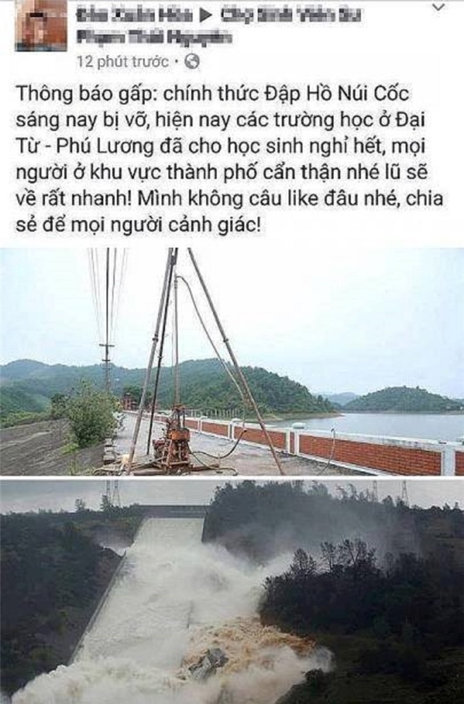 Triệu tập nam thanh niên tung tin vỡ đập hồ Núi Cốc