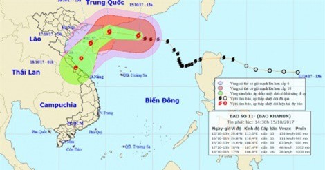 Bão số 11 di chuyển theo hướng Tây, liên tục tăng cấp 
