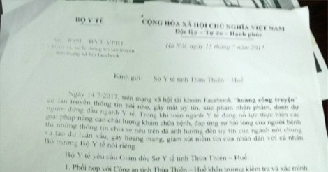 Vụ BS "bôi nhọ" Bộ trưởng Y tế: Sở TT-TT Thừa Thiên-Huế lên tiếng