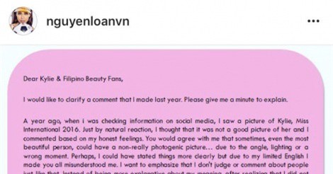 Nguyễn Thị Loan viết tâm thư xin lỗi trước thềm Hoa hậu hoàn vũ 2017