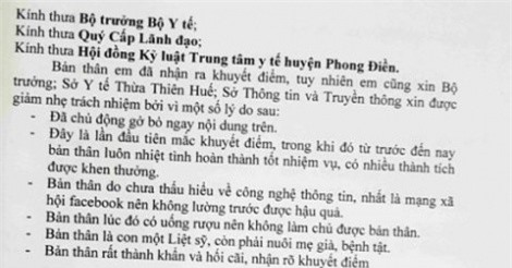 Bác sĩ bôi nhọ Bộ trưởng Y tế viết kiểm điểm mong "giơ cao đánh khẽ"