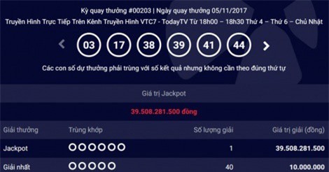 Thêm một người trúng xổ số Vietlott hơn 39 tỷ đồng