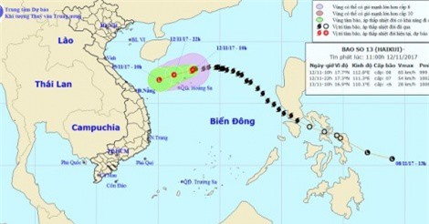Bão số 13 suy yếu dần thành áp thấp nhiệt đới trên biển Đông