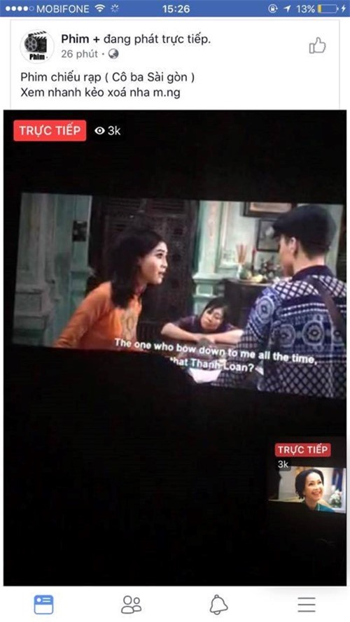 Nam thanh niên livestream phim "Cô Ba Sài Gòn" tại rạp