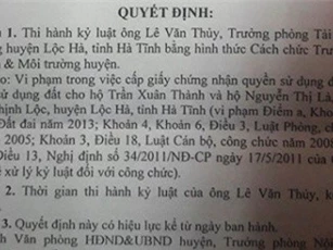 Sai phạm trong việc cấp đất, trưởng phòng TN&MT bị cách chức