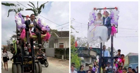 Những đám cưới “nhớ đời” với xe hoa bằng trâu, máy cày, máy nâng
