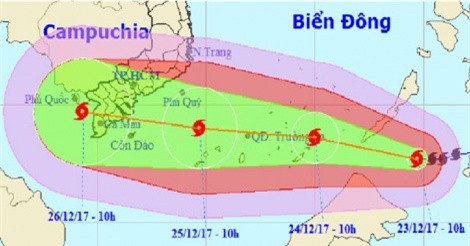 Bão Tembin tiếp cận Trường Sa, gió giật cấp 14