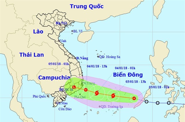 DỰ BÁO THỜI TIẾT (3/1): Bão đầu năm 2018 tiếp cận Nha Trang trong ngày mai
