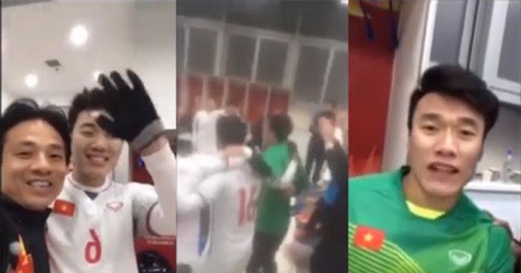 Clip: U23 Việt Nam quậy tưng bừng trong phòng thay đồ sau khi "đá bay" U23 Qatar