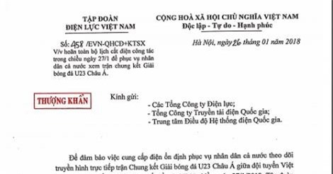 Thông báo "Thượng khẩn" của EVN liên quan đến trận chung kết Giải bóng đá U23 châu Á 