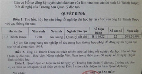 An Giang: Phó Giám đốc Quỹ đất tỉnh bị hủy bằng đại học vì sử dụng bằng giả