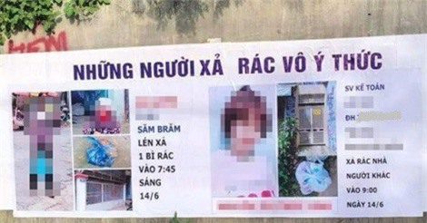 Xôn xao tấm băng rôn bêu hình ảnh, tên tuổi người xả rác 