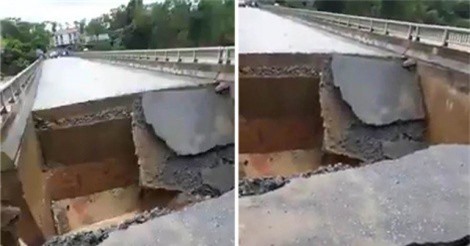 Phú Thọ: Hoảng hồn chứng kiến mặt cầu bỗng dưng sụt xuống thành hố sâu