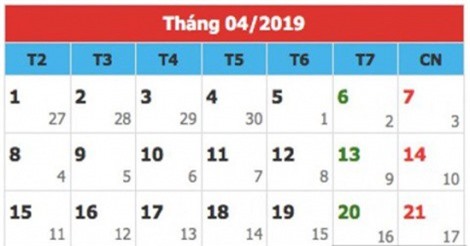 Nghỉ Tết - Lễ 14 ngày trong năm 2019