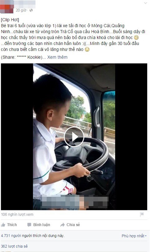 Bé trai 6 tuổi cầm vô lăng lái ô tô gây xôn xao cư dân mạng